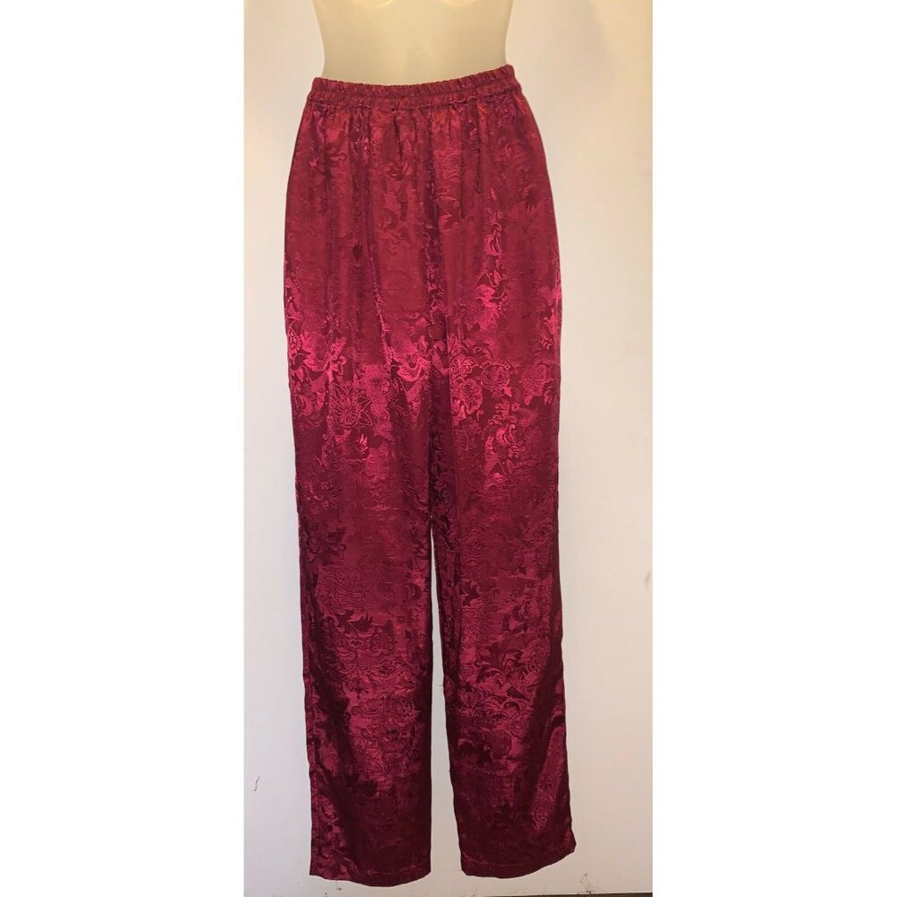 GOLD LABEL VICTORIA'S SECRET Burgundy Maroon Floral Jacquard Pajama Set ~ Small - Picture 8 of 11